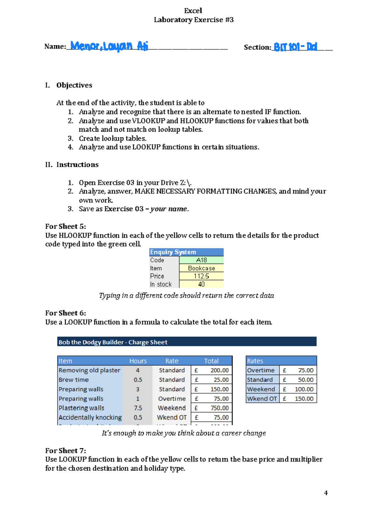 Excel Lab Exercise 03: VLOOKUP & LOOKUP Functions Analysis - Studocu