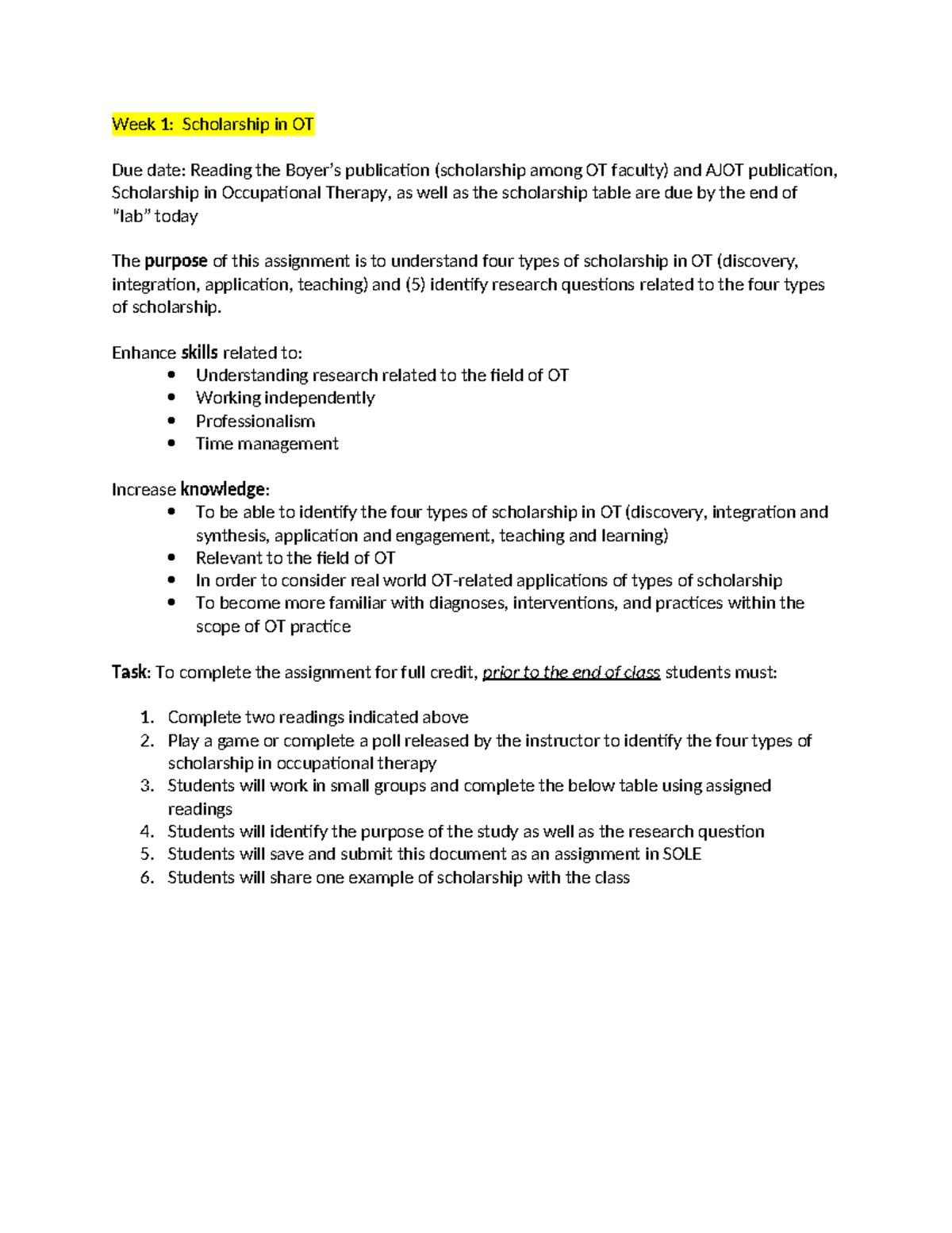 Lab 1, v3 to upload - Lab Assignment #1 - Week 1: Scholarship in OT Due ...