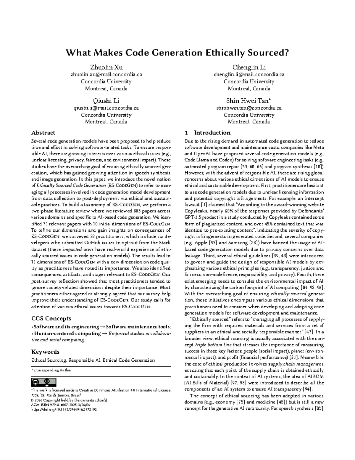 Ethically Sourced Code Generation: Dimensions and Implications (ICSE ...