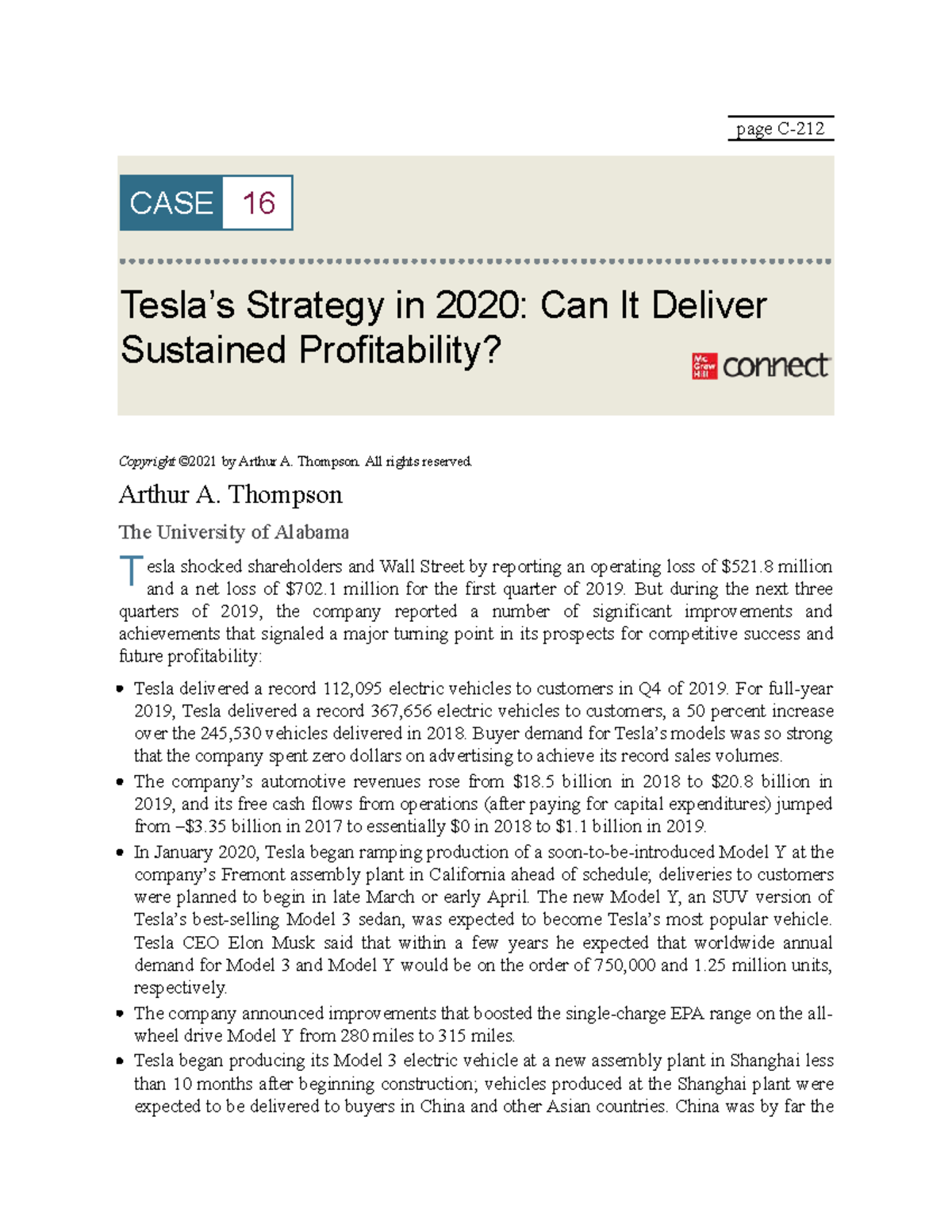 CASE 16: Tesla's Strategy for Sustained Profitability in 2020 - Studocu