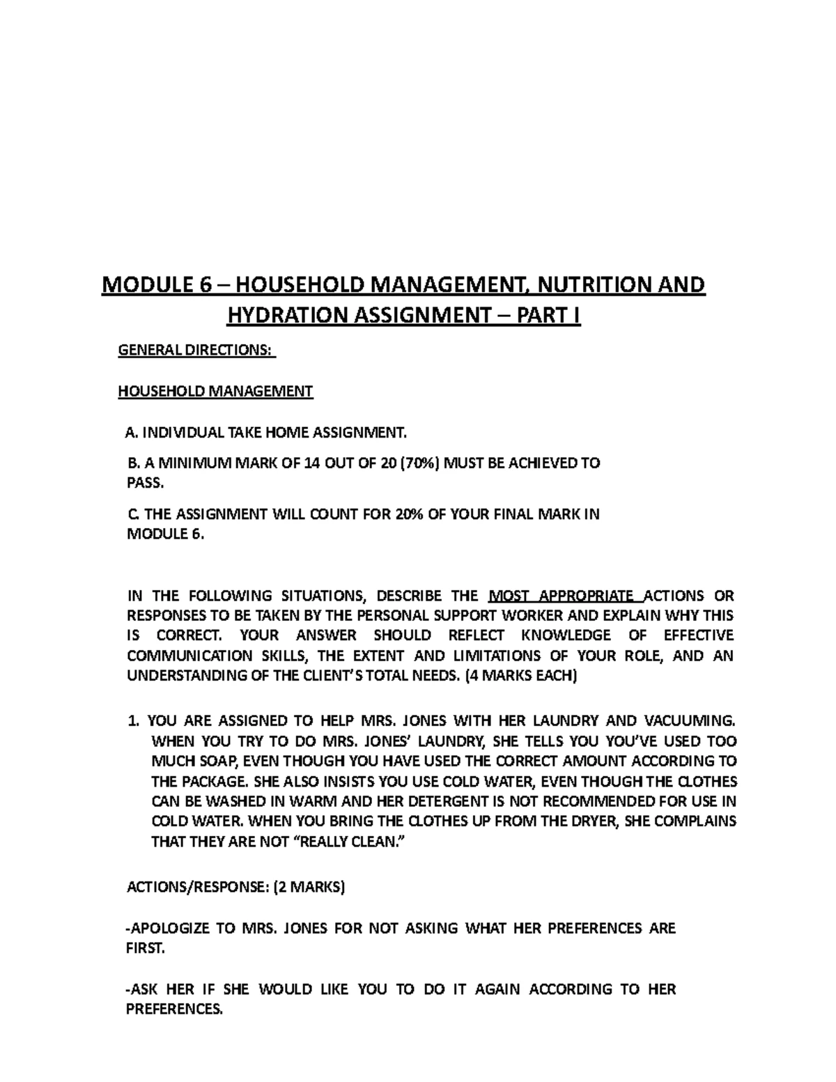 IV-7 Assignment - Module 6 Household Management, Nutrition & Hydration ...