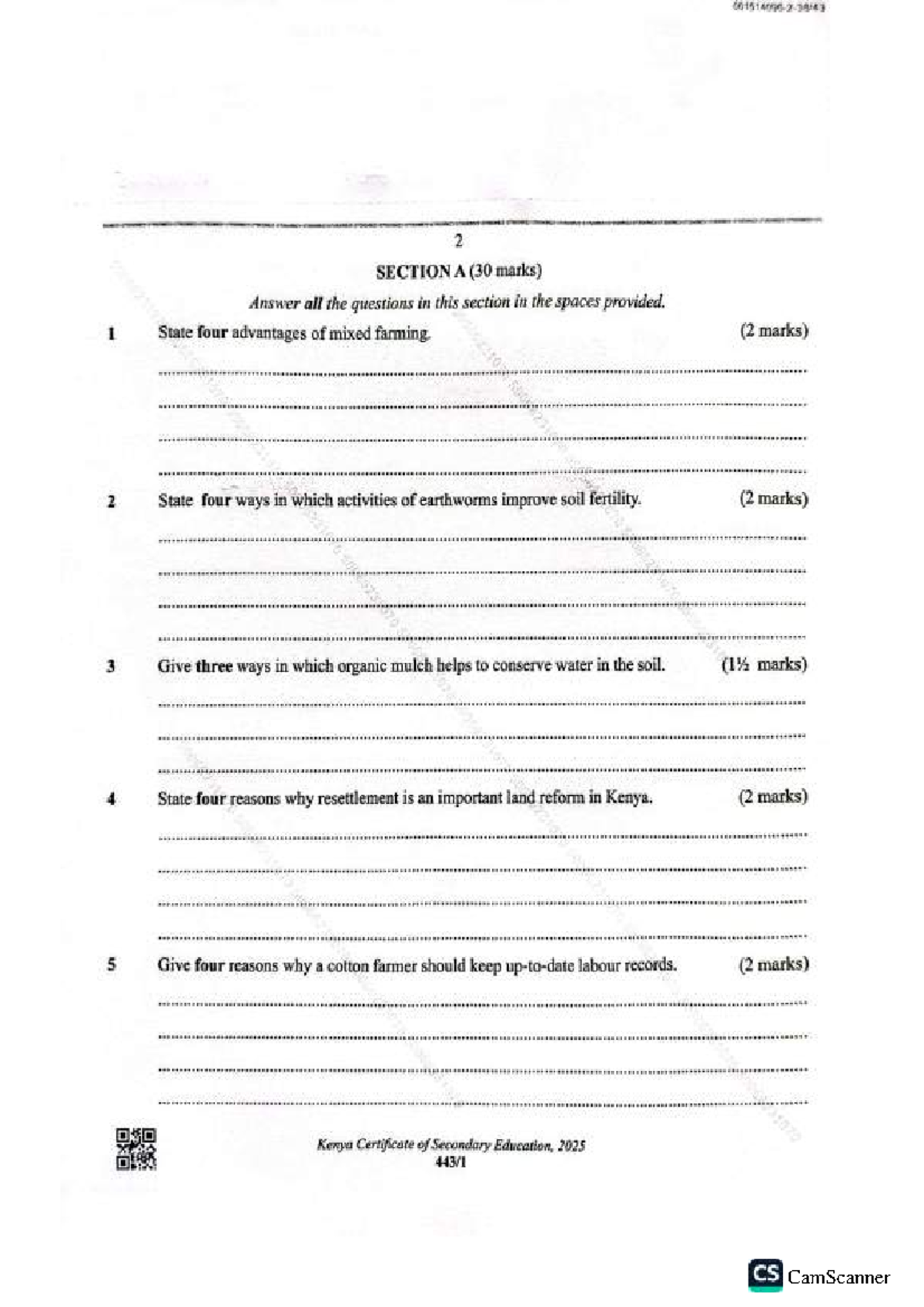 KCSE 2025 Agriculture Paper 1 Exam Questions and Answers - Studocu