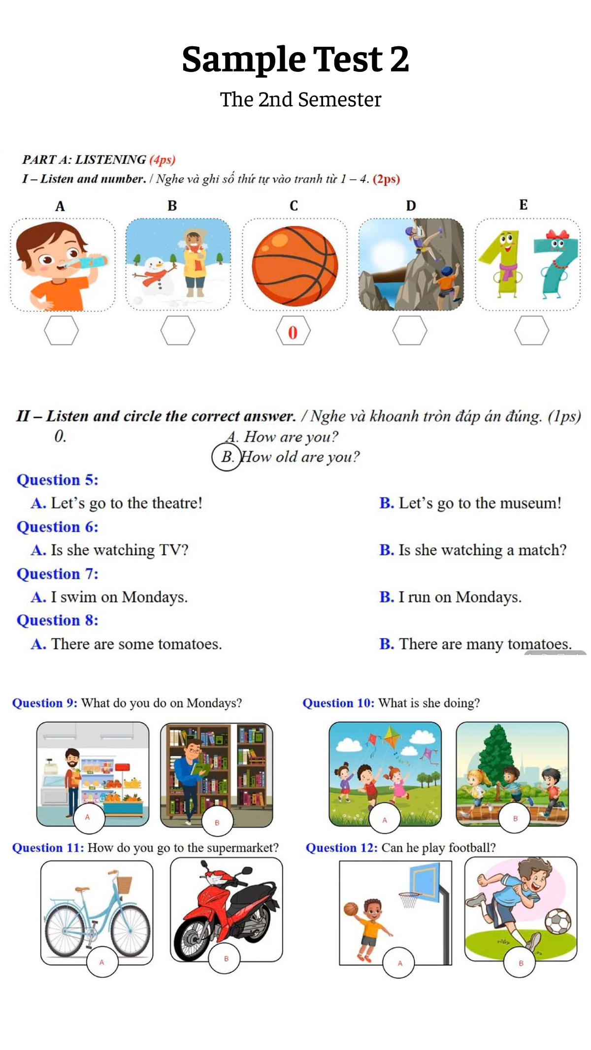 Grade 3 - Test (10) - hello - English Test - Sample Test 2 The 2nd ...
