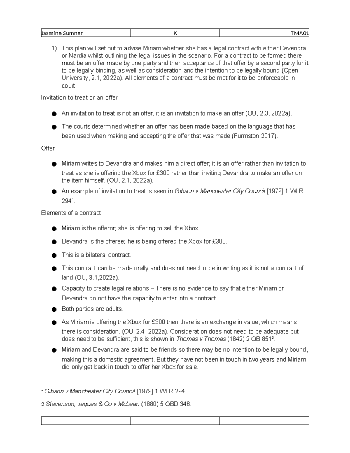 Contract Law Assignment (Grade 80) Analysis and Key Issues - Studocu