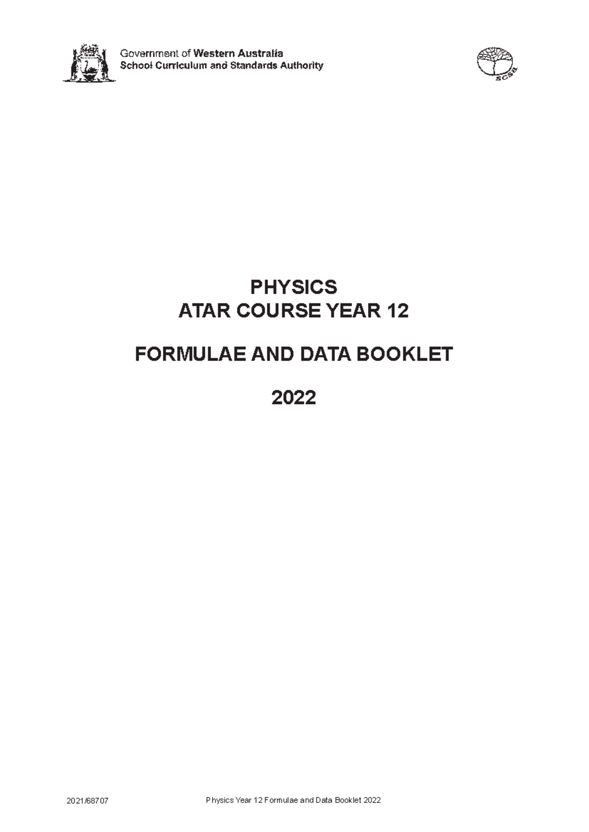 2022 PHY Year 12 Formulae and Data Booklet for ATAR Course - Studocu