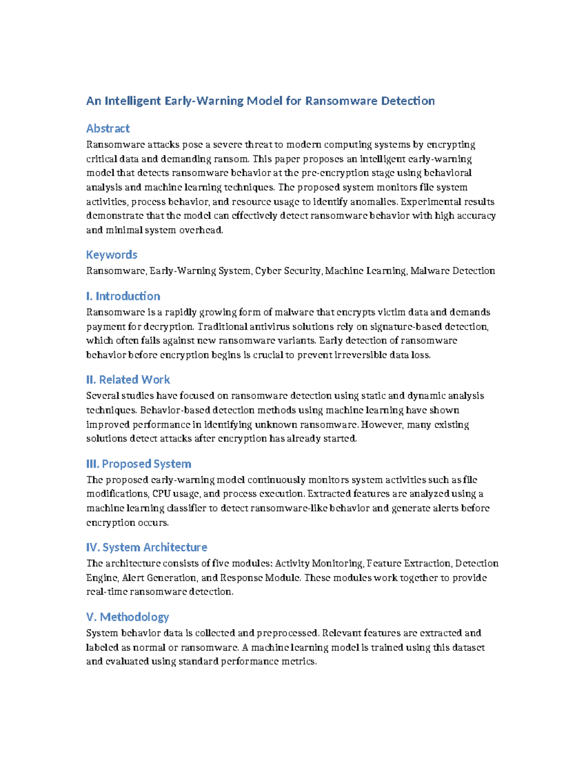 Ransomware Early Warning: An Intelligent Detection Model - Studocu