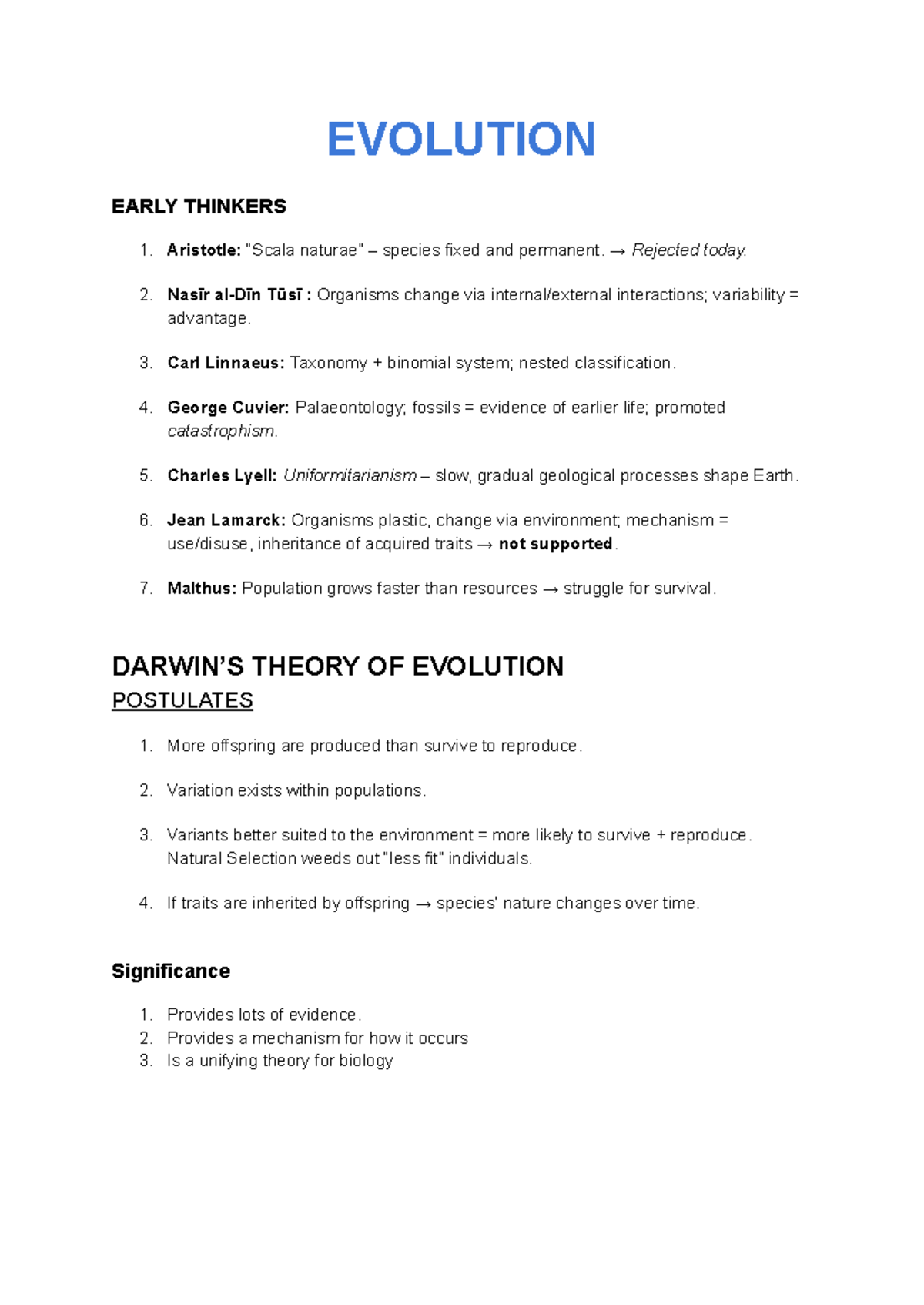 Evolution Summary: Key Thinkers and Principles of Evolution (BIO 101 ...