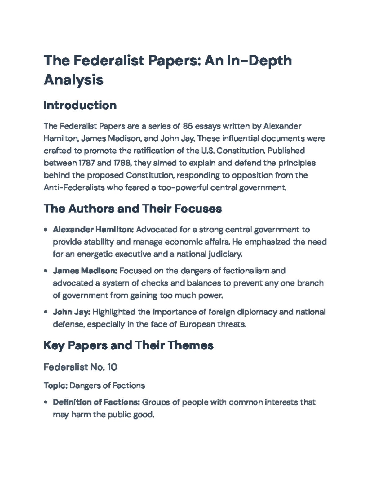 The Federalist Papers: Analysis of Governance Principles and Themes ...