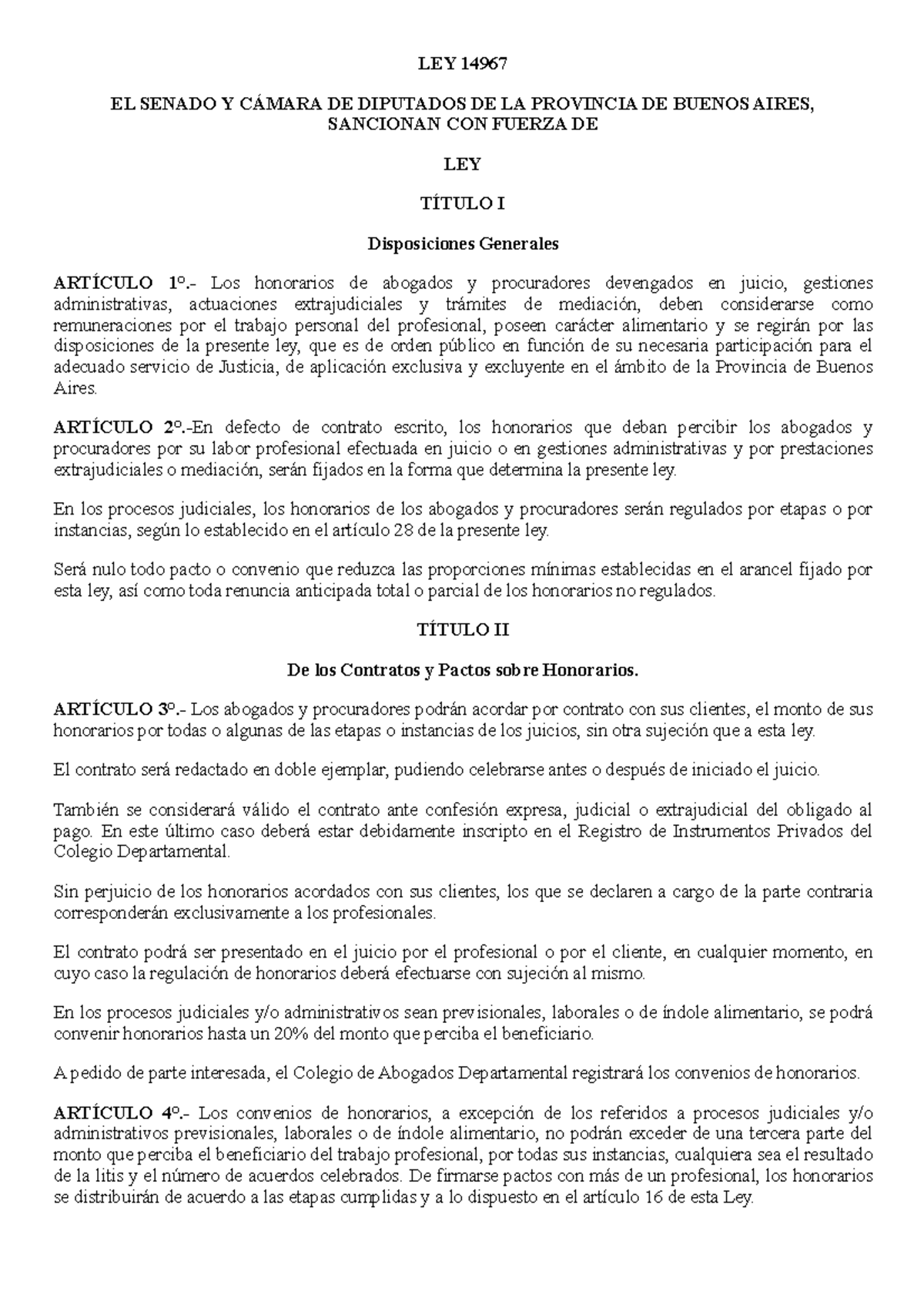 Ley 14967 Hororarios - apunte - LEY 14967 EL SENADO Y CÁMARA DE ...