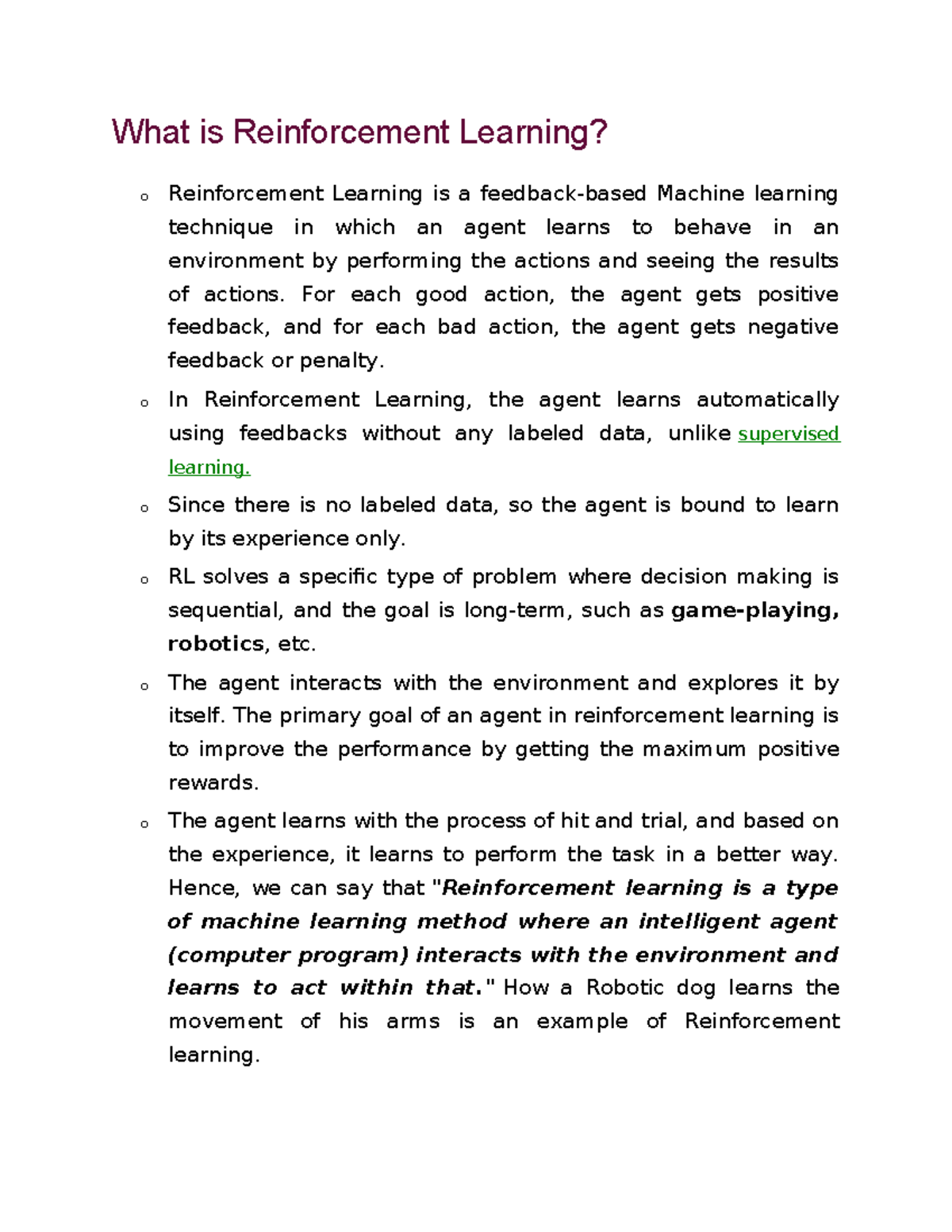 RL unit 1 - RL AND DL NOTES - What is Reinforcement Learning? o ...