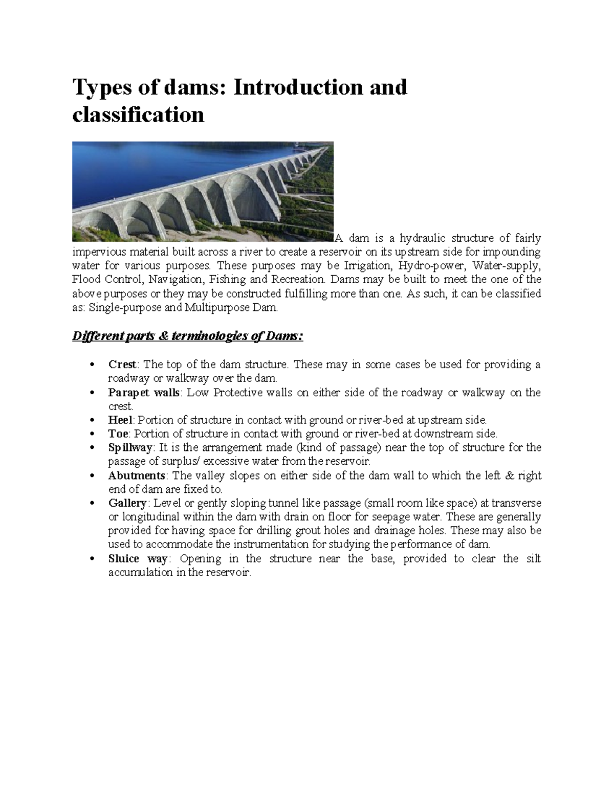 Types of dams Introduction and classific - Types of dams: Introduction ...