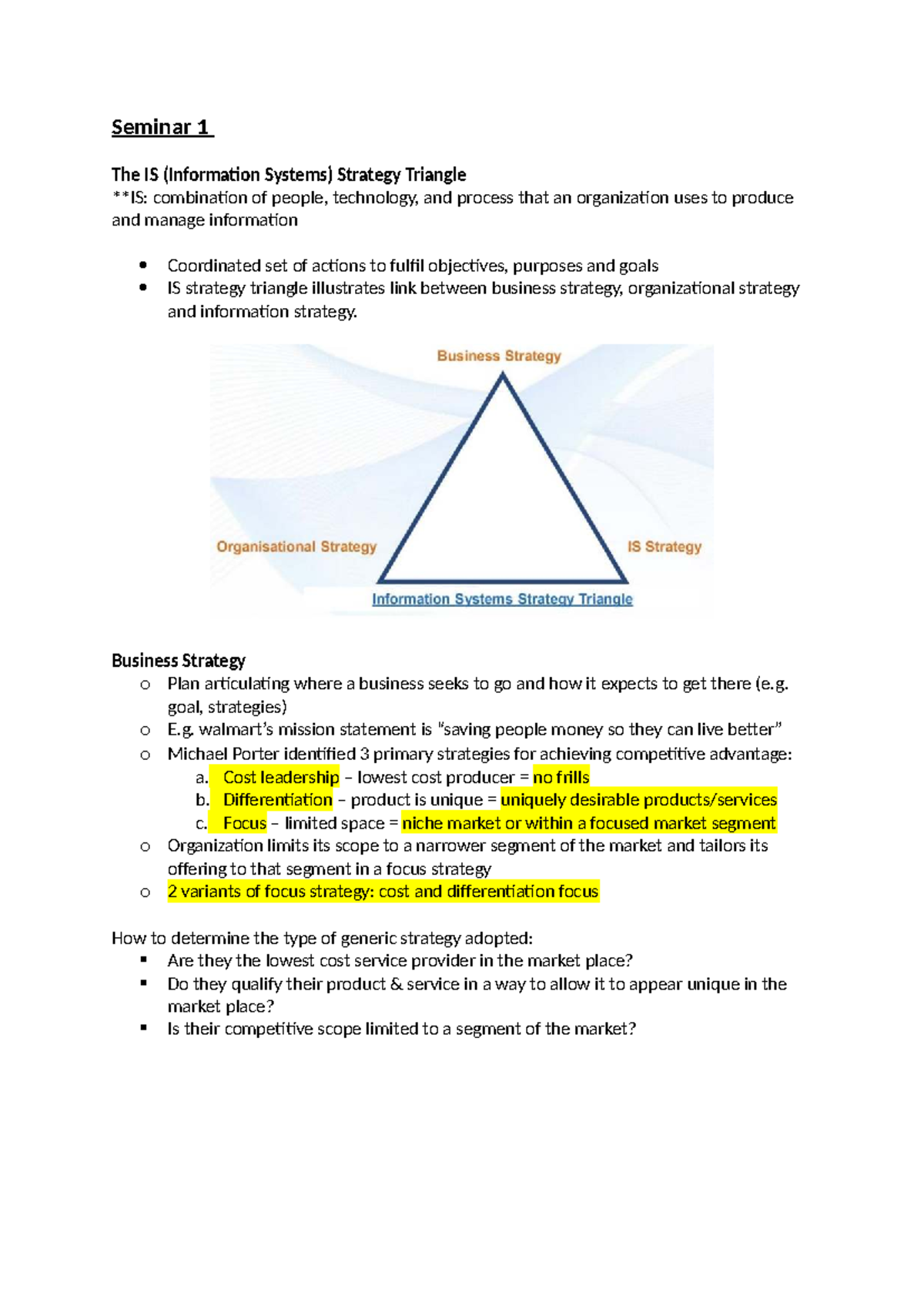 BUS362 Seminar Notes: The IS Strategy Triangle and Organizational ...