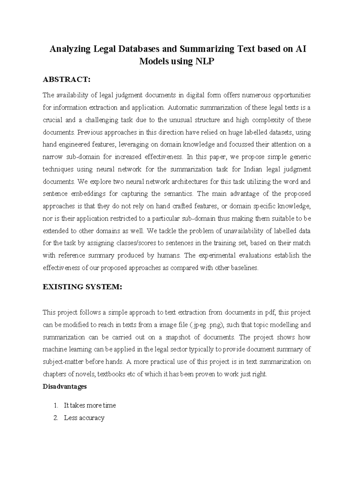 Developing an NLP Model for Efficient Summarization of Legal Docs - Studocu