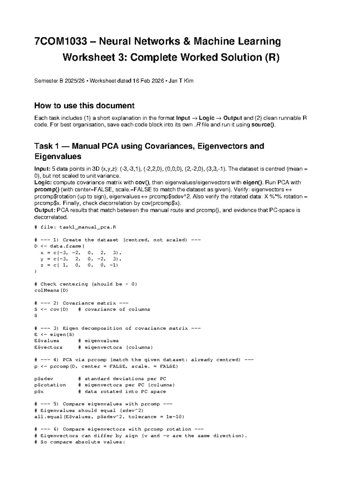 NNML 7COM1033 Worksheet 3: Comprehensive Solutions in R - Studocu
