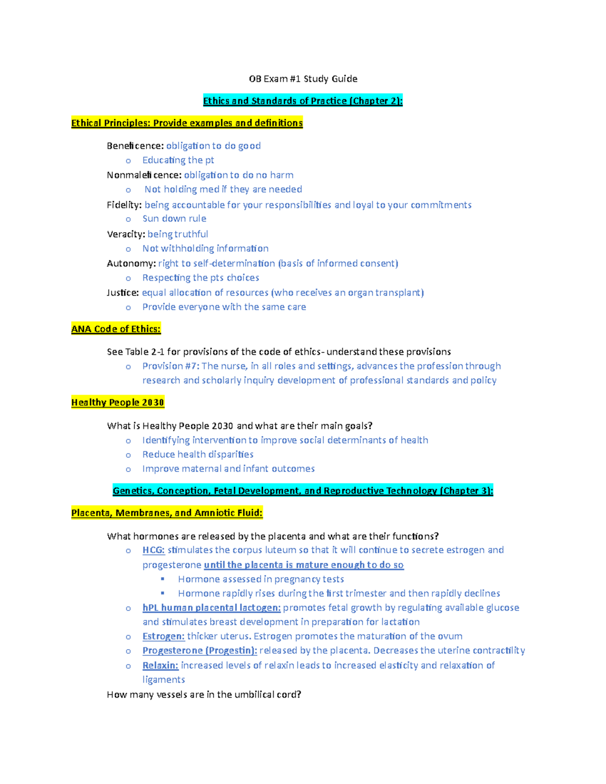 335 OB Exam #1 Comprehensive Study Guide - Key Concepts and Highlights ...