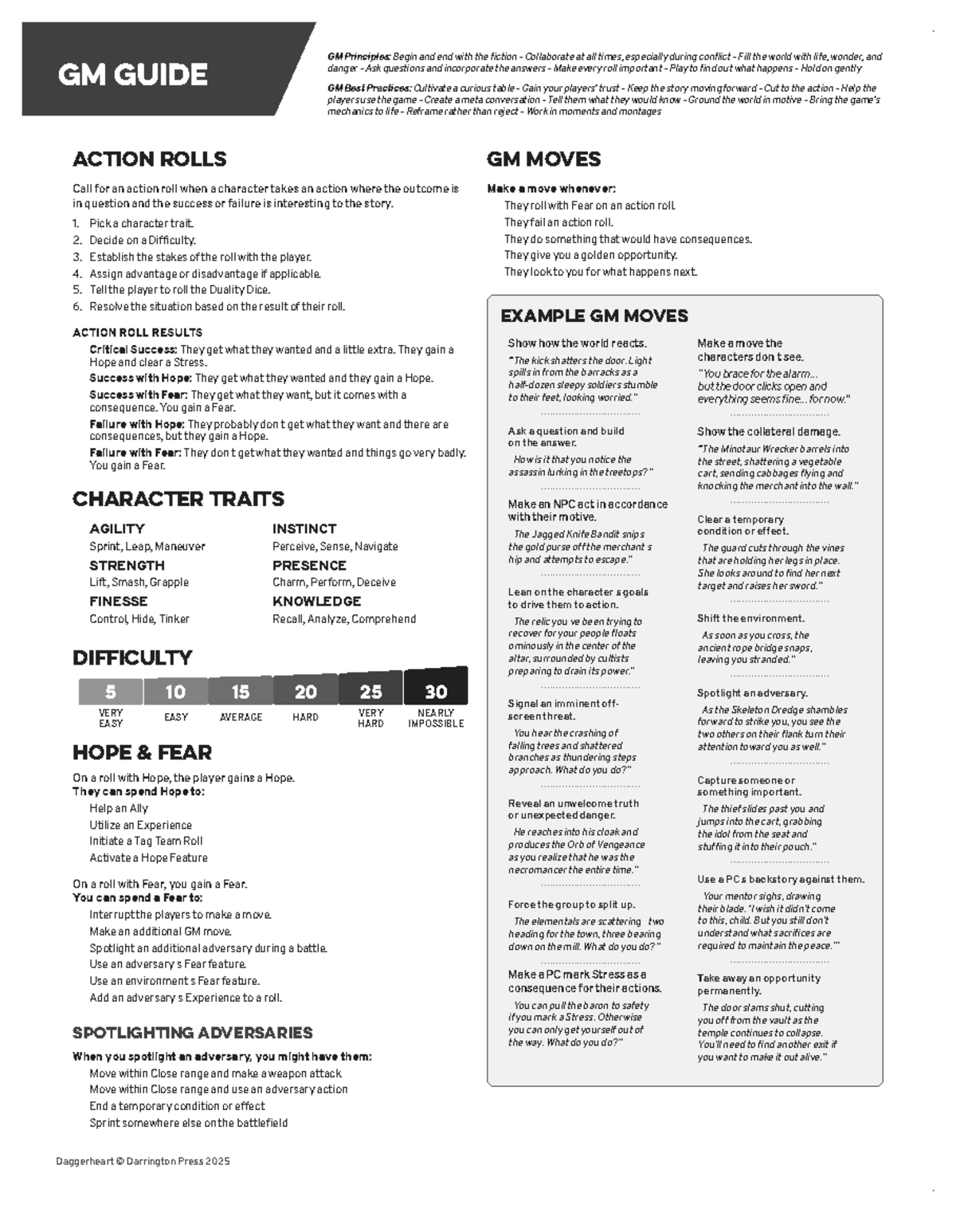 GM Principles and Best Practices: A Guide to Action Rolls and Character ...