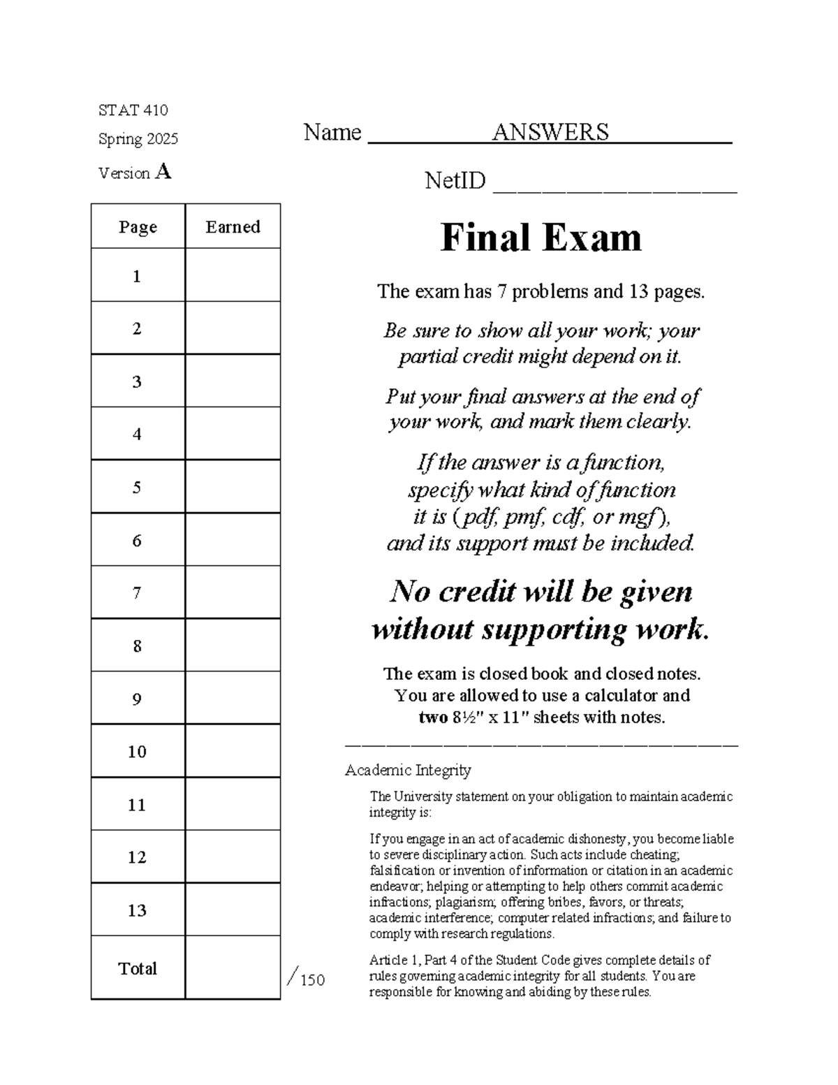 STAT 410 Spring 2025 Final Exam Guide and Solutions - Studocu
