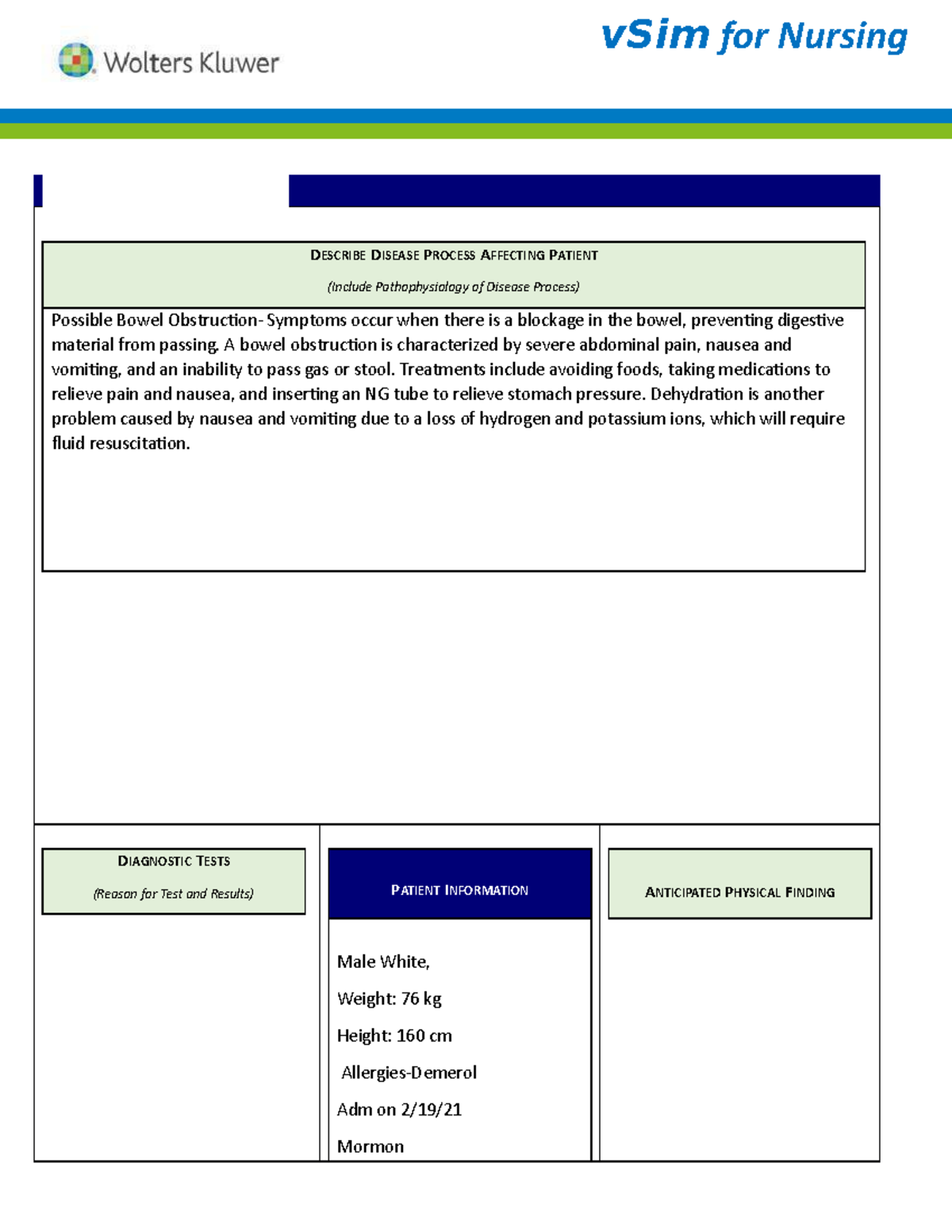 Stan Checketts v Sim Clinical Replacement: Patient Care Concept Map ...
