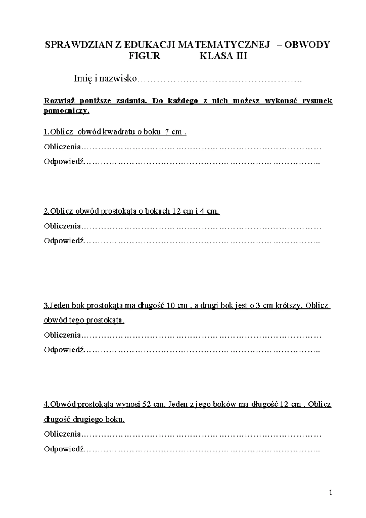 Prostopadłościany i Sześciany - Sprawdzian dla Klasy 4, PDF - Studocu