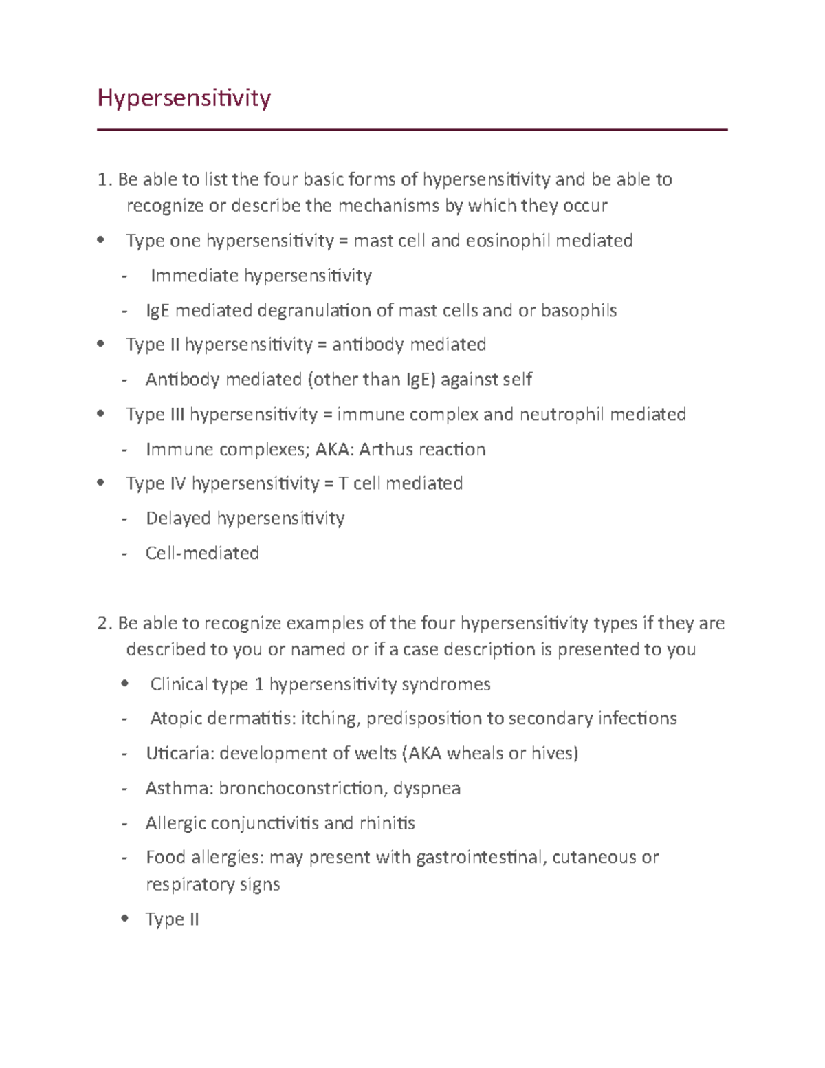 Hypersensitivity Mechanisms: Lecture Notes 17 Overview - Studocu