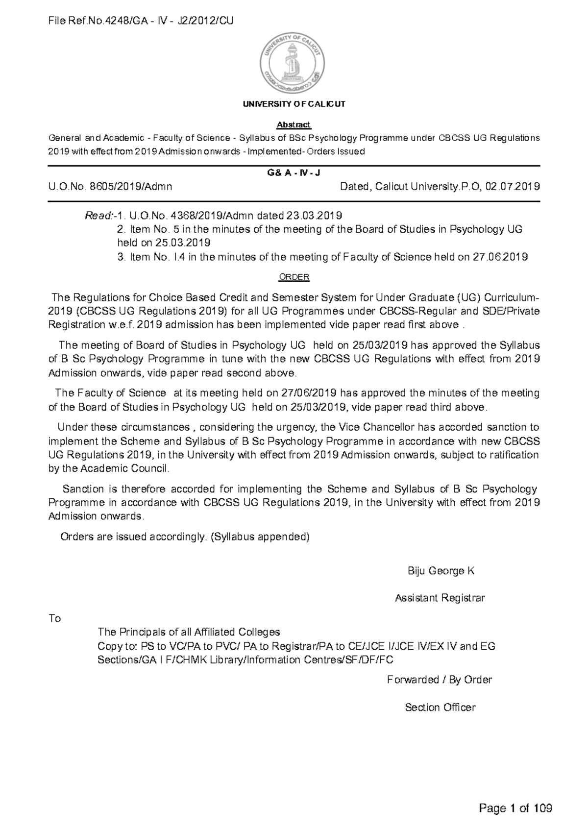 BSc Psychology Programme Syllabus (CBCSS, 2019 Admission Onwards) - Studocu