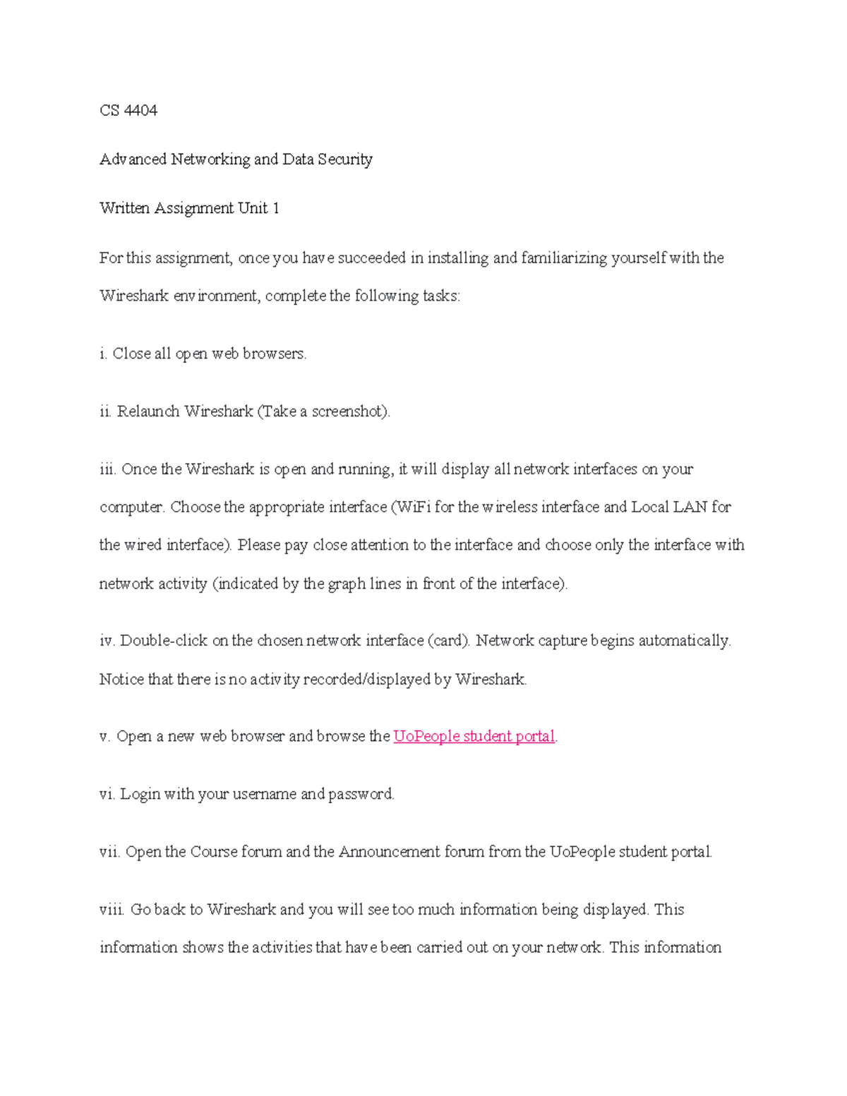 CS 4404 WA Unit 1 - This is the reason assignments for the advanced net ...