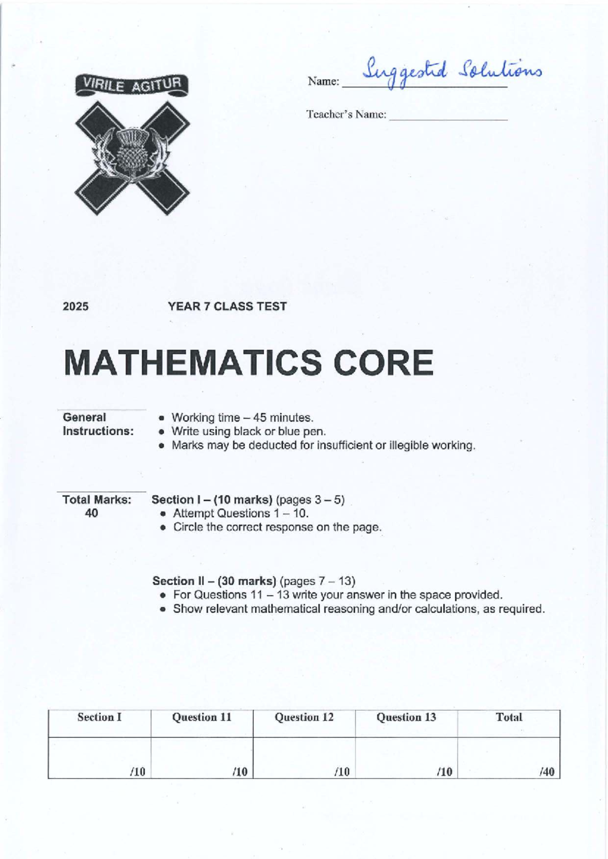 2025 Y7 Core Mathematics AT2 Solutions and Answers - Studocu