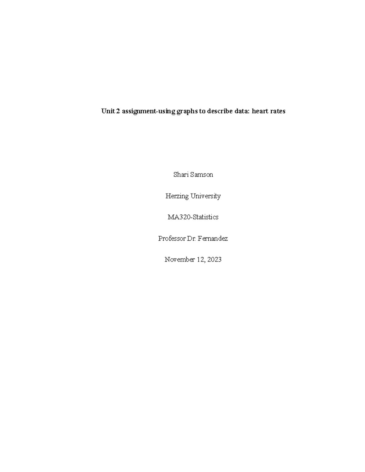 MA320 Unit 2 Assignment: Analyzing Heart Rate Data with Graphs - Studocu