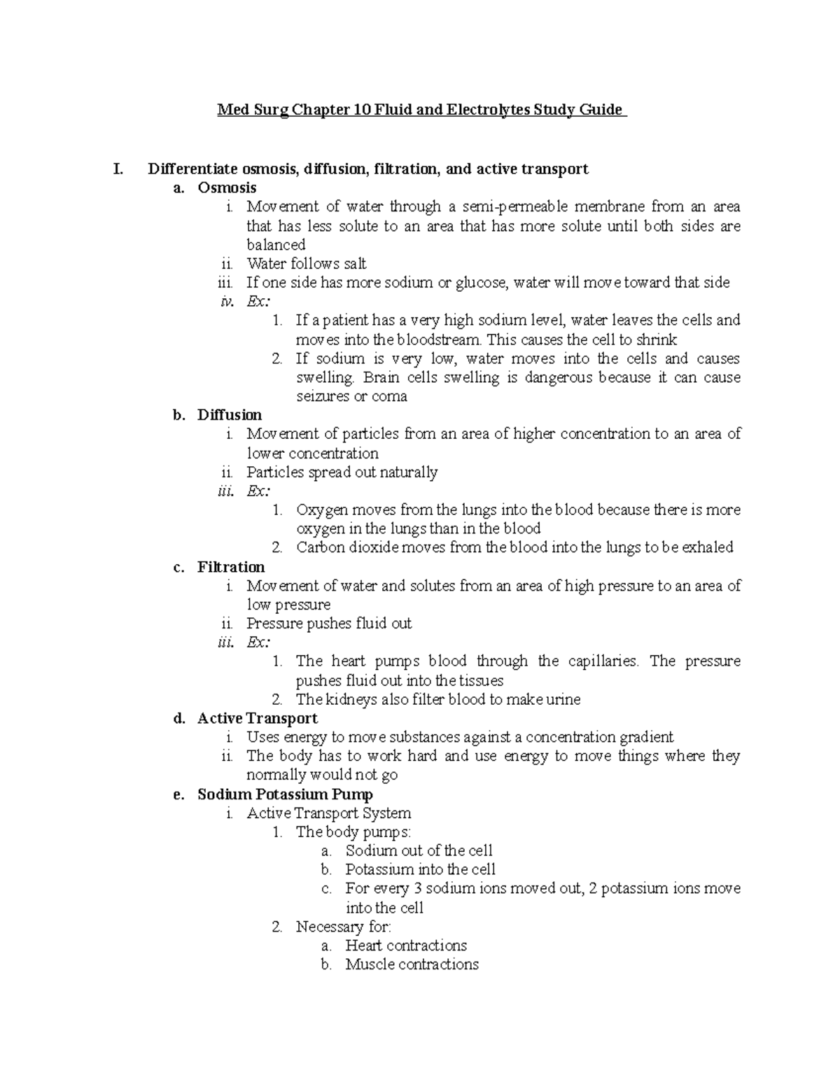 Med Surg 10: Fluid & Electrolytes Study Guide and Key Concepts - Studocu