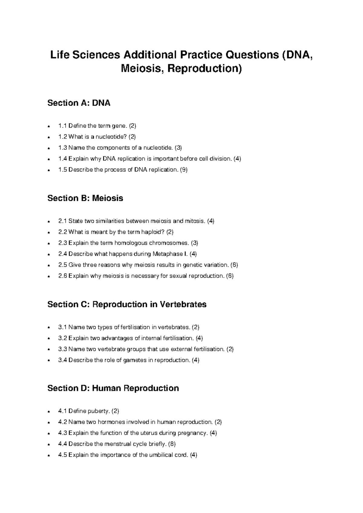 Life Sciences Additional Practice Questions (LSC 18) - Studocu