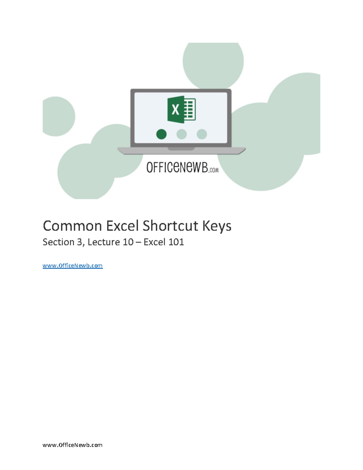 Excel 101: Common Shortcut Keys - Lecture 10 Notes - Studocu