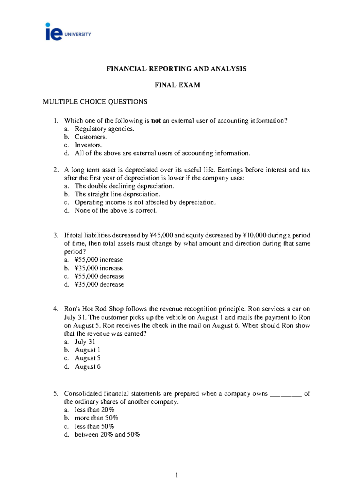 FRA Mock Final Exam V2 - Multiple Choice Questions & Answers - Studocu