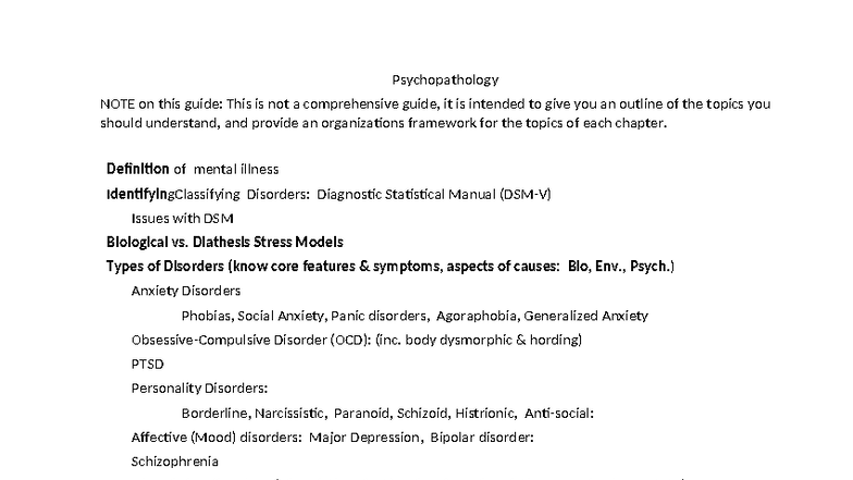 Psychopathology 101: Overview of Concepts, Disorders & Treatments - Studocu