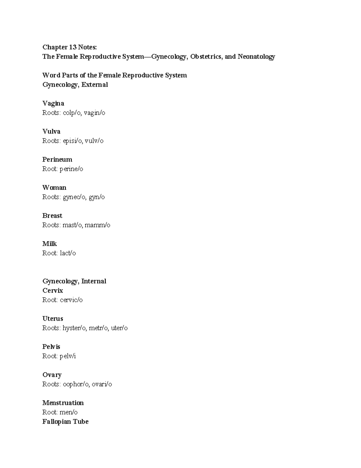 Chapter 13 Notes: The Female Reproductive System (OB/GYN) - Studocu