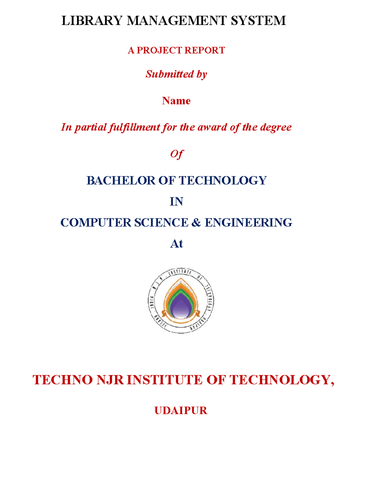 SRS for Library Management System (B.Tech CSE Project Report) - Studocu