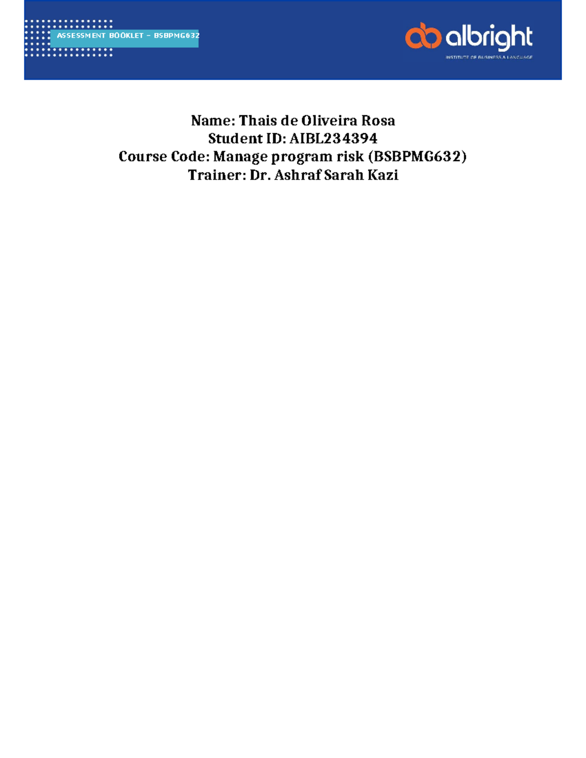 BSBPMG632 Assessment 2: Managing Program Risk - Workplace Project Guide ...