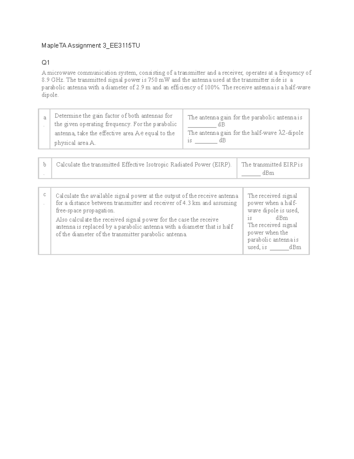 MapleTA Assignment 3 Solutions for EE3115TU - Studeersnel