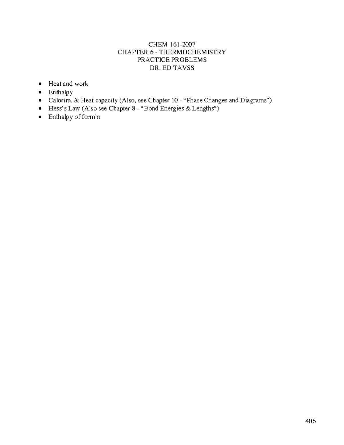 CHEM 161 - Chapter 6 Thermochemistry Practice Problems - Studocu