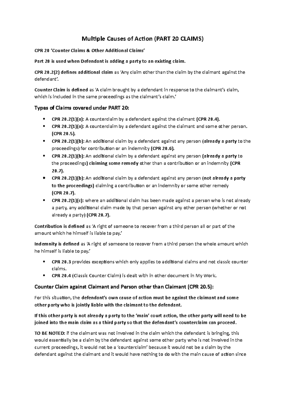 Part 20 Additional Claims Under CPR: Types and Procedures Explained ...