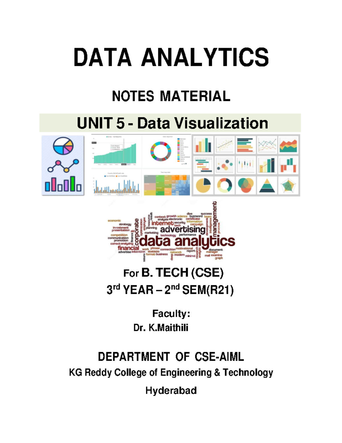 DATA ANALYTICS - UNIT 5 LECTURE NOTES ON DATA VISUALIZATION (B. TECH CSE) - Document Preview