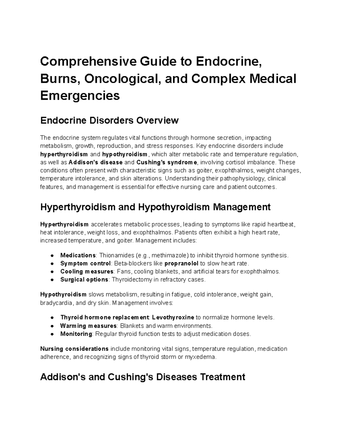 Comprehensive Guide to Endocrine and Burns Emergencies - Studocu