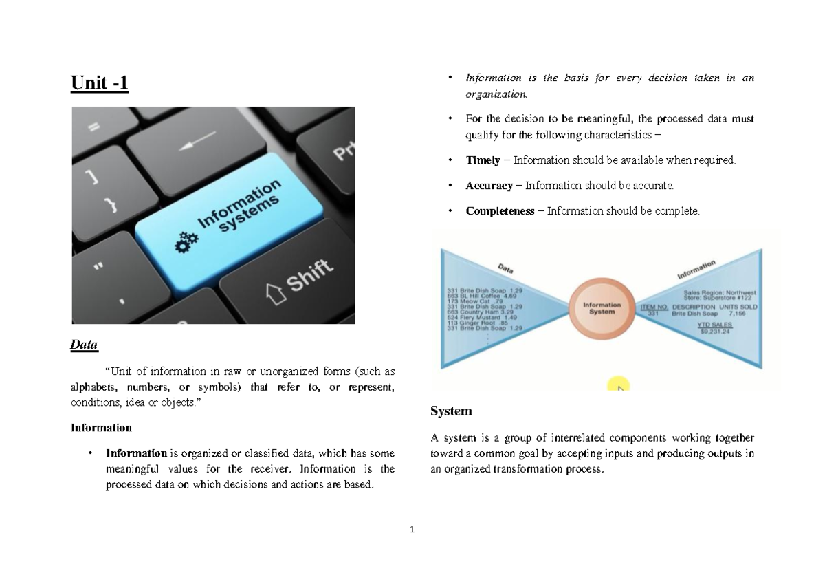 Unit-1: Understanding Information Systems and Their Impact on Decision ...