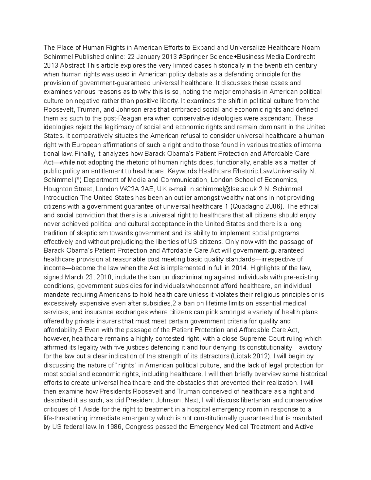 Human Rights in American Context: Expanding Universal Healthcare ...