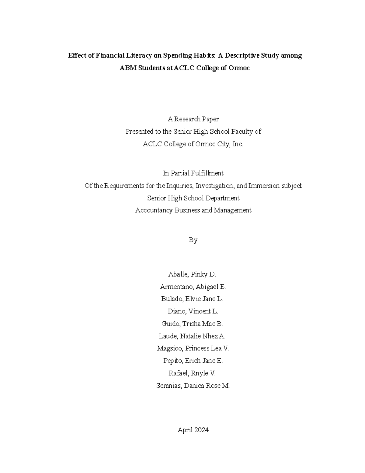 Chapter 1-5: Effect of Financial Literacy on ABM Students' Spending ...