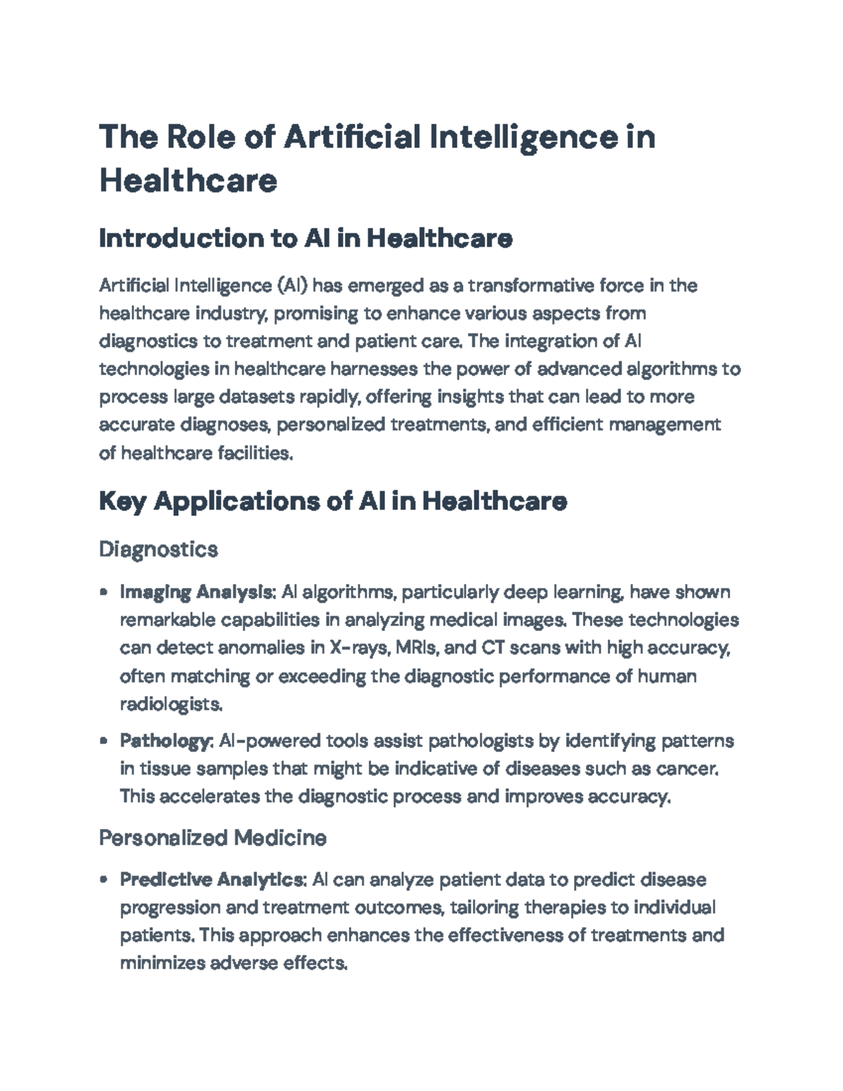 The Role of AI in Healthcare: Transformations and Challenges - The Role ...