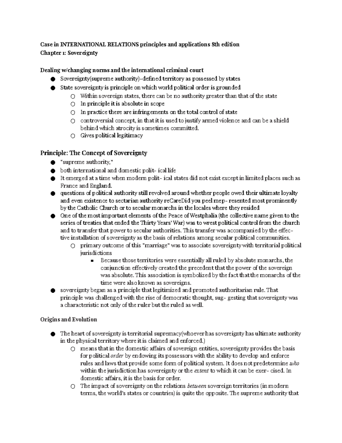 Chapter 1 Notes: Sovereignty and International Relations Concepts - Studocu
