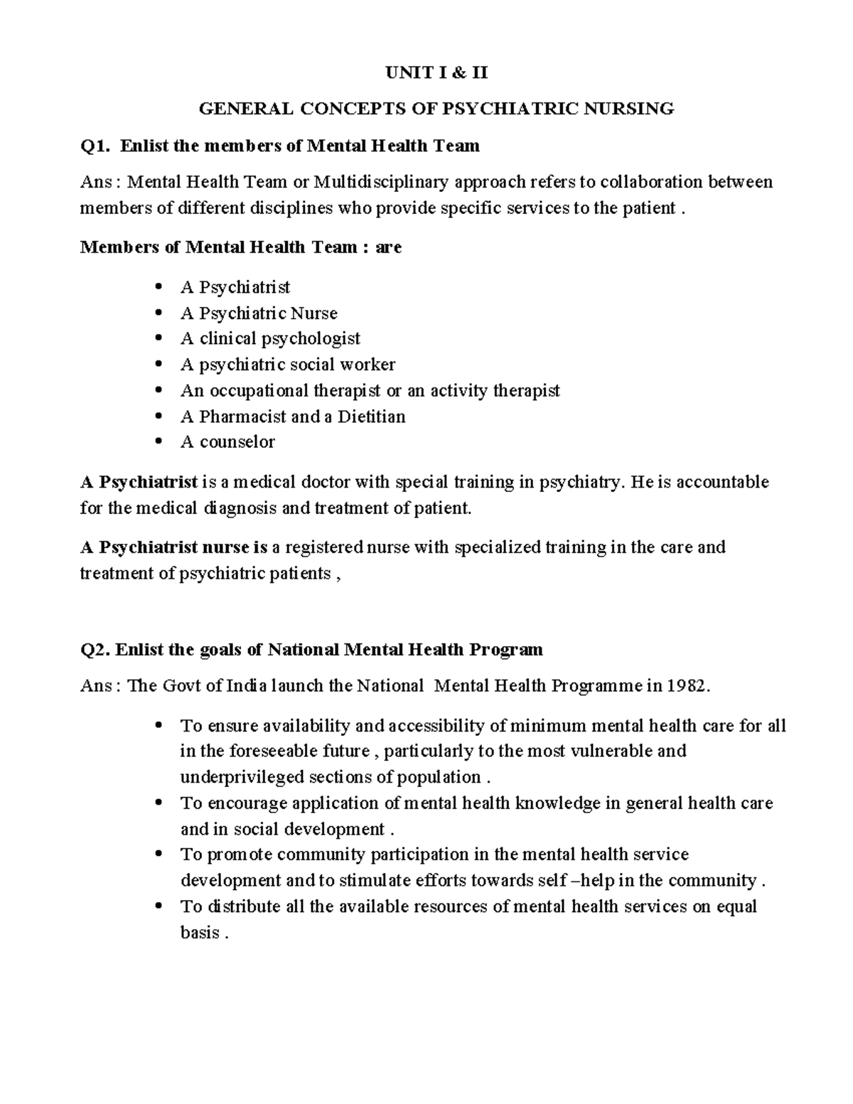 PSY 101: General Concepts of Psychiatric Nursing - Key Notes and ...