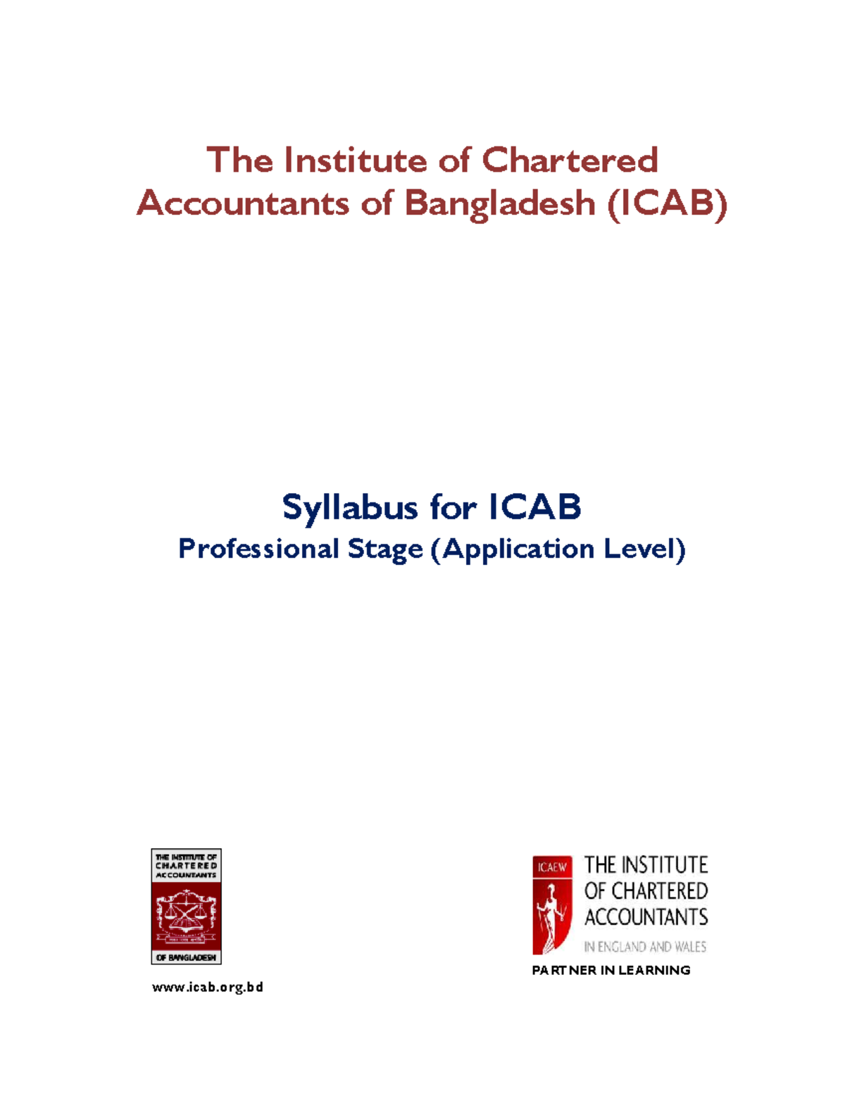 Syllabus for ICAB Professional Stage (Application Level) Overview - Studocu