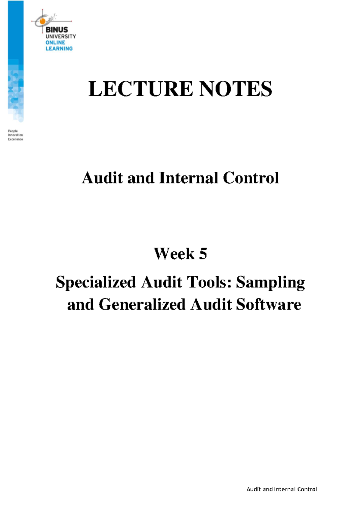 LN 5 - Lecture Notes on Audit Sampling and Risks - Studocu