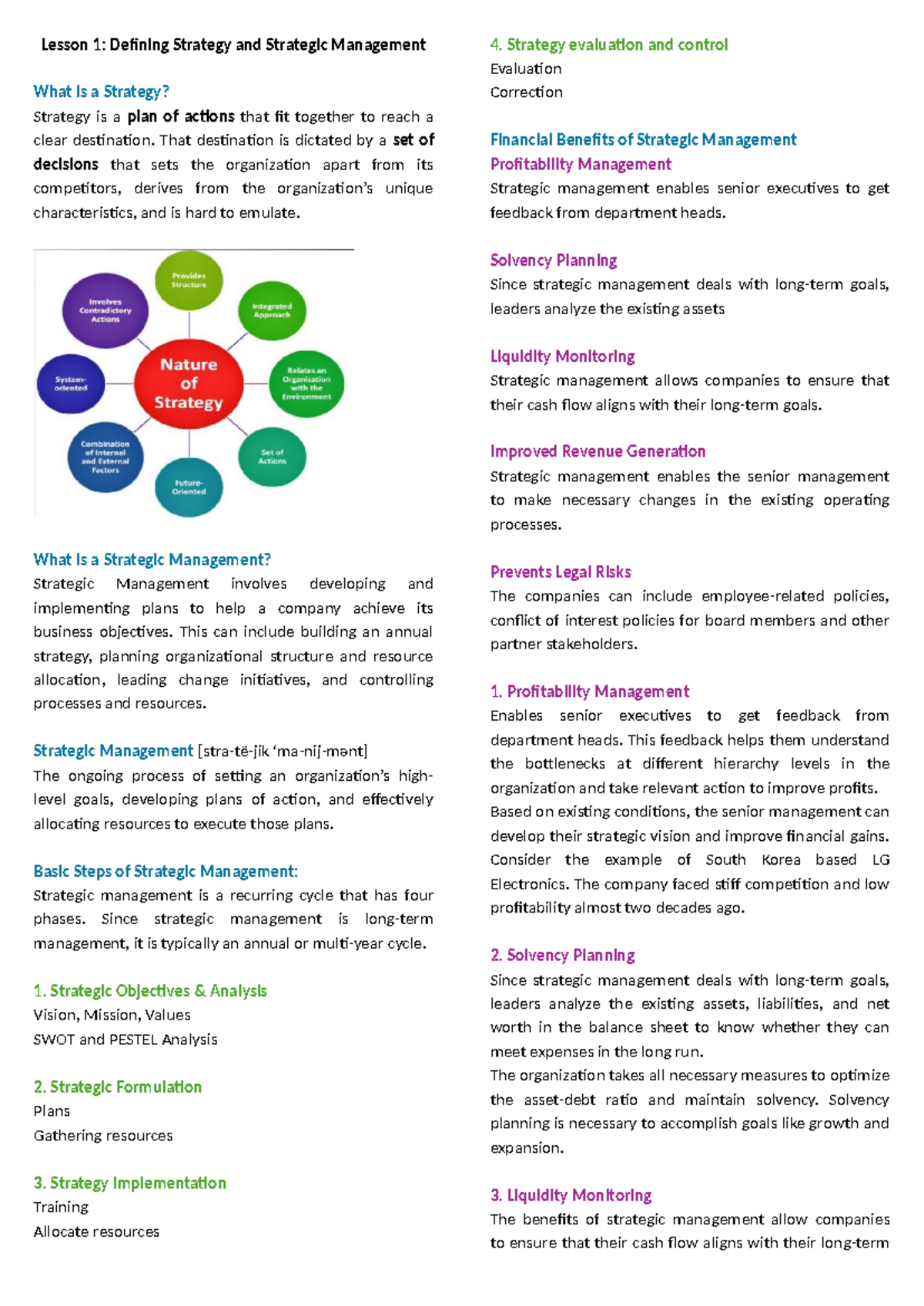 Lesson 1: Strategy and Strategic Management Overview (Strama-Reviewer ...